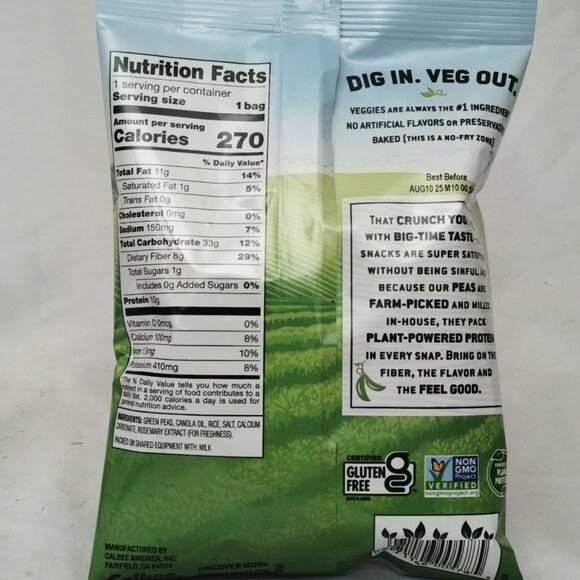 Harvest Snaps Green Pea Snack Crisps White Cheddar Slightly Salted 1.75-2.0 oz - Picture 8 of 11